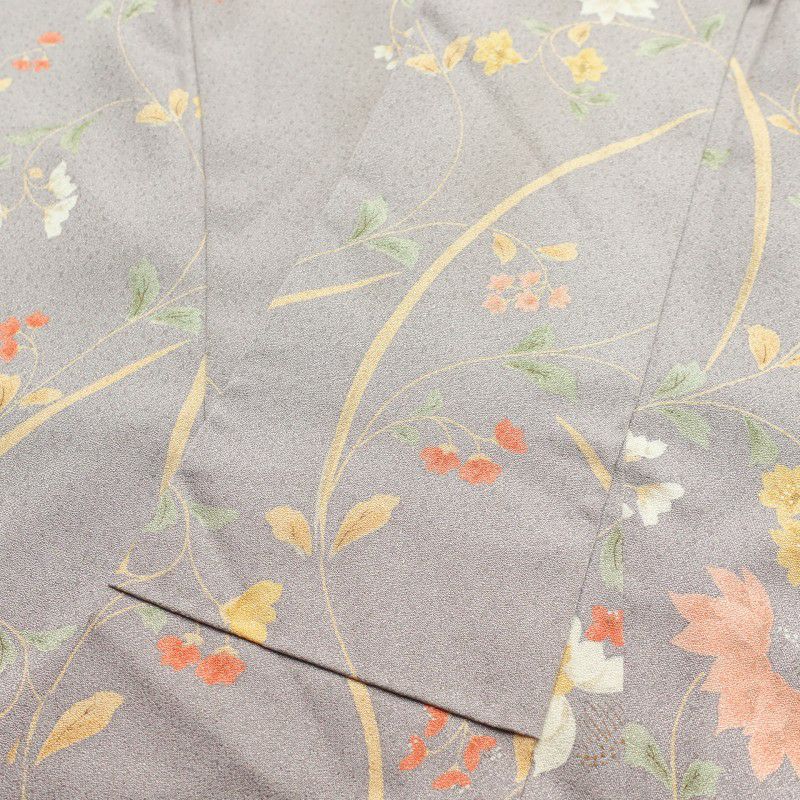 小紋 付下げ小紋 梨地 ポリエステル 花柄 袷仕立て 紫・藤色_画像22