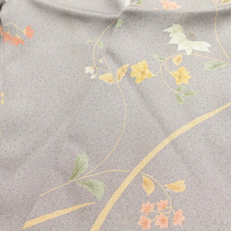 小紋 付下げ小紋 梨地 ポリエステル 花柄 袷仕立て 紫・藤色_画像23