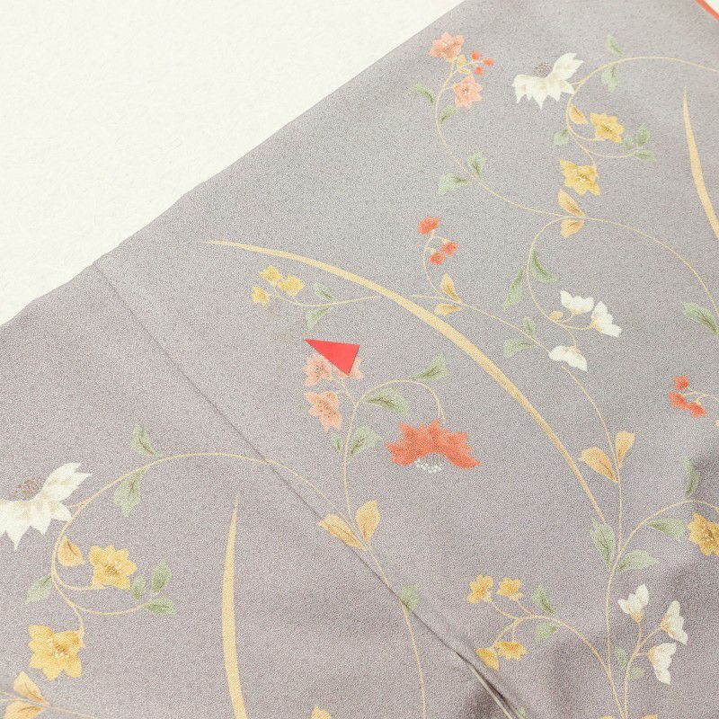 小紋 付下げ小紋 梨地 ポリエステル 花柄 袷仕立て 紫・藤色_画像33