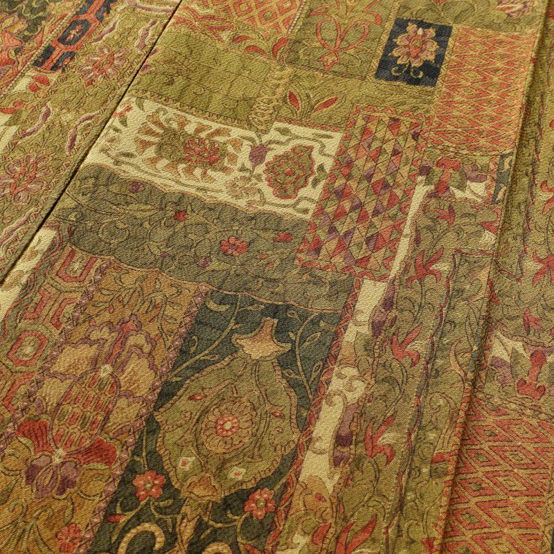 小紋 美品 縮緬 しつけ糸付き 正絹 幾何学柄・抽象柄 袷仕立て 黄・黄土色_画像5