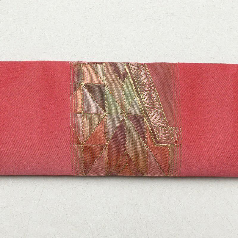 名古屋帯 太鼓柄 混紡 幾何学柄・抽象柄 松葉仕立て ピンク_画像12