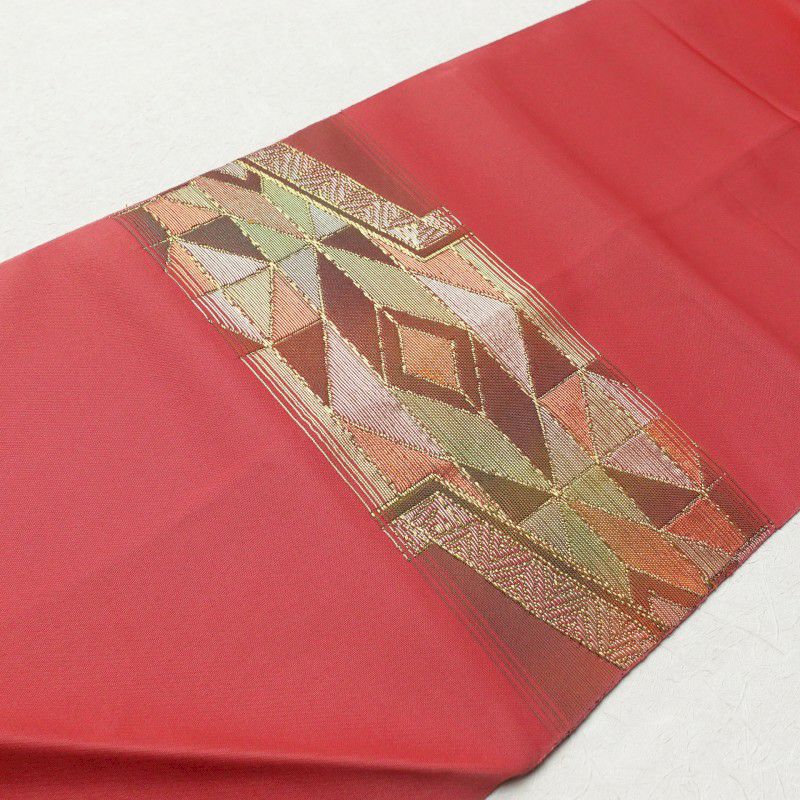 名古屋帯 太鼓柄 混紡 幾何学柄・抽象柄 松葉仕立て ピンク_画像13