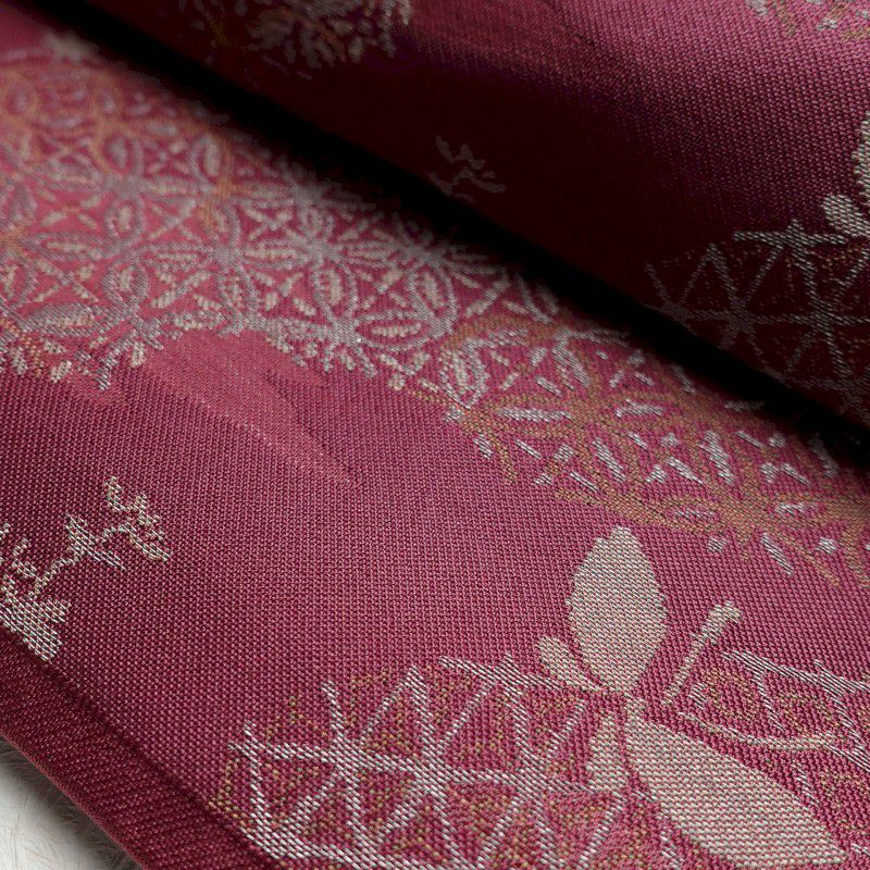 名古屋帯 六通柄 ポリエステル 古典柄 松葉仕立て 紫・藤色_画像8