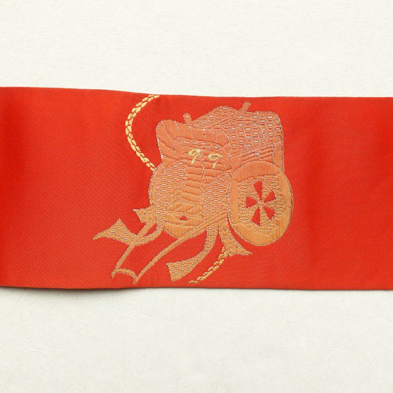 名古屋帯 太鼓柄 混紡 古典柄 名古屋仕立て 赤・朱_画像18