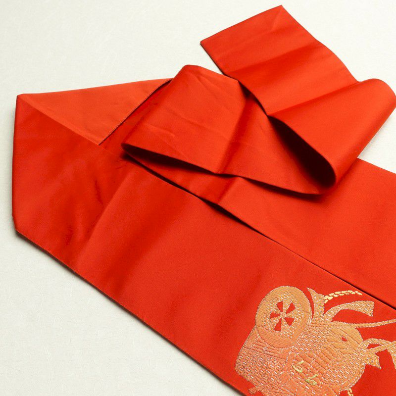 名古屋帯 太鼓柄 混紡 古典柄 名古屋仕立て 赤・朱_画像20