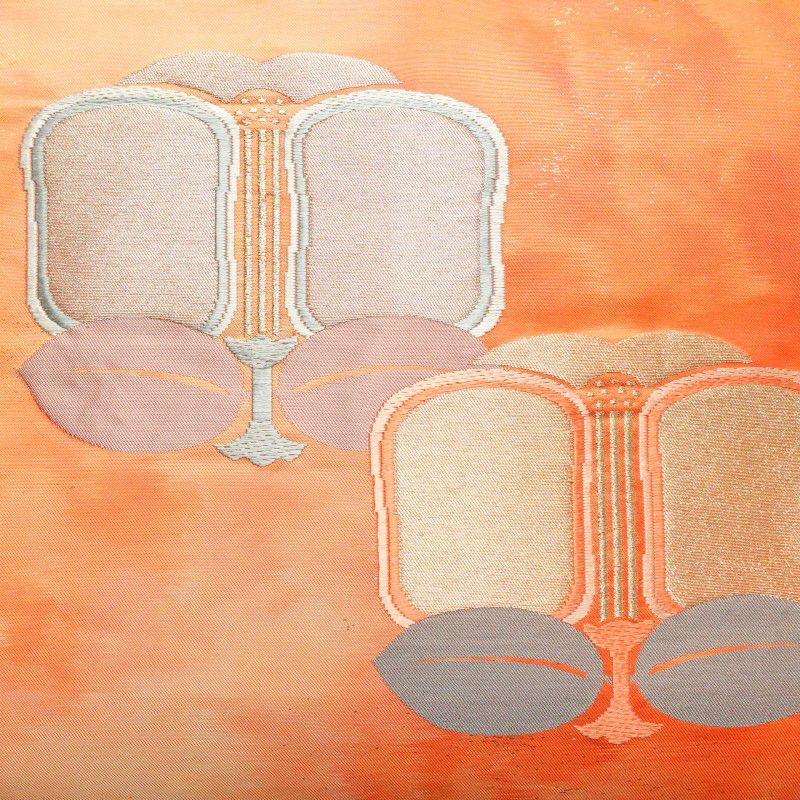 名古屋帯 太鼓柄 良品 正絹 花柄 名古屋仕立て 橙_画像2