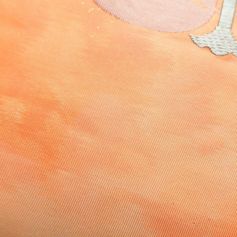 名古屋帯 太鼓柄 良品 正絹 花柄 名古屋仕立て 橙_画像7