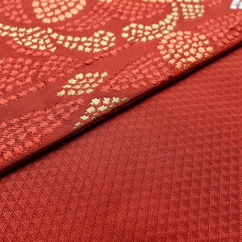 帯反物 良品 ポリエステル 幾何学柄・抽象柄 小豆・エンジ_画像11