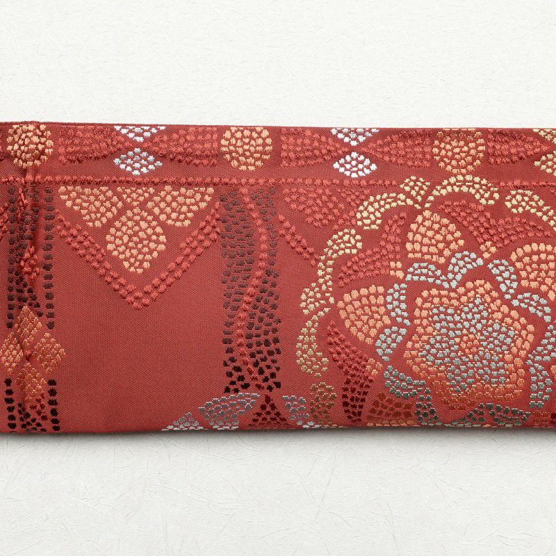 帯反物 良品 ポリエステル 幾何学柄・抽象柄 小豆・エンジ_画像15