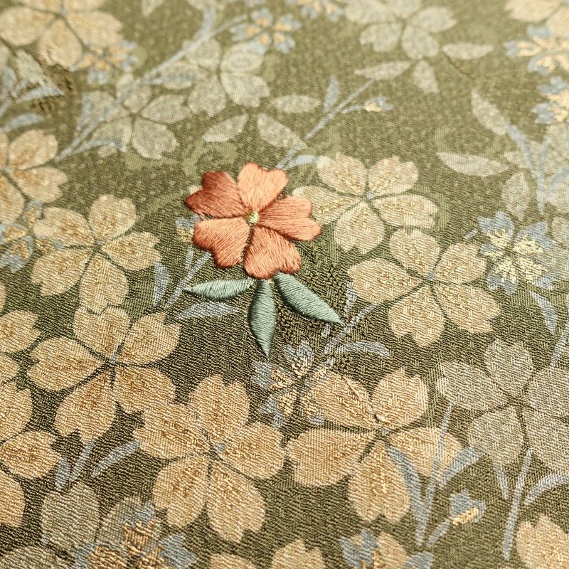 訪問着 美品 正絹 刺繍 花柄 袷仕立て 茶_画像17