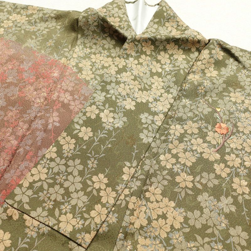 訪問着 美品 正絹 刺繍 花柄 袷仕立て 茶_画像25
