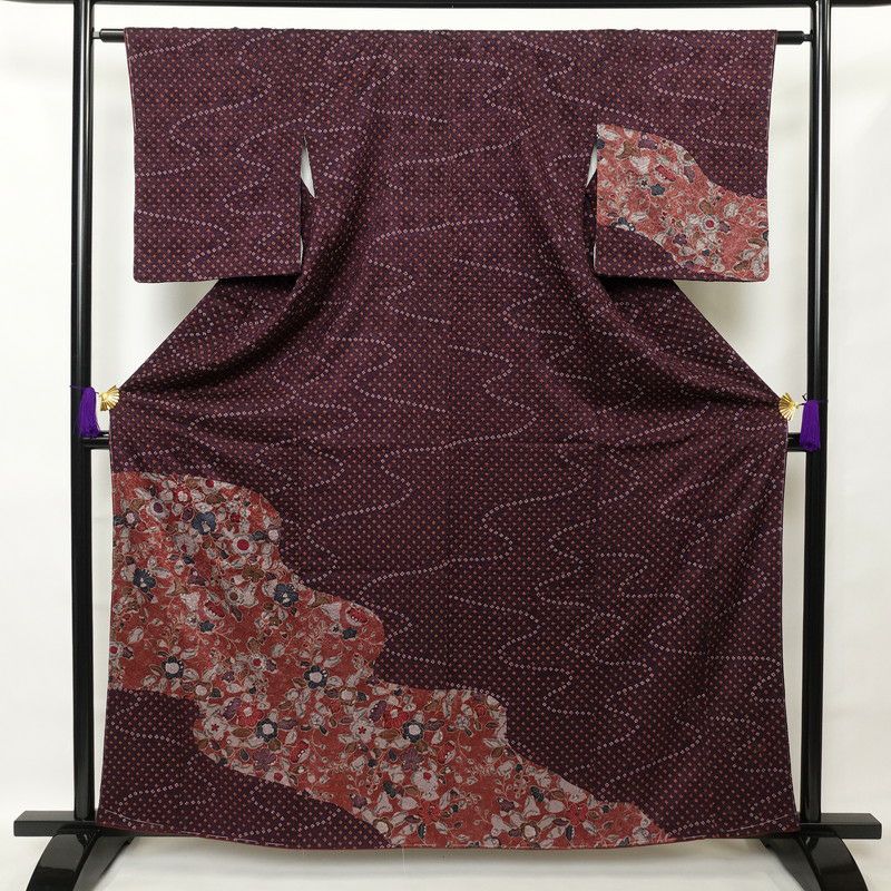 付け下げ しつけ糸付き 正絹 古典柄 袷仕立て 紫・藤色_画像1