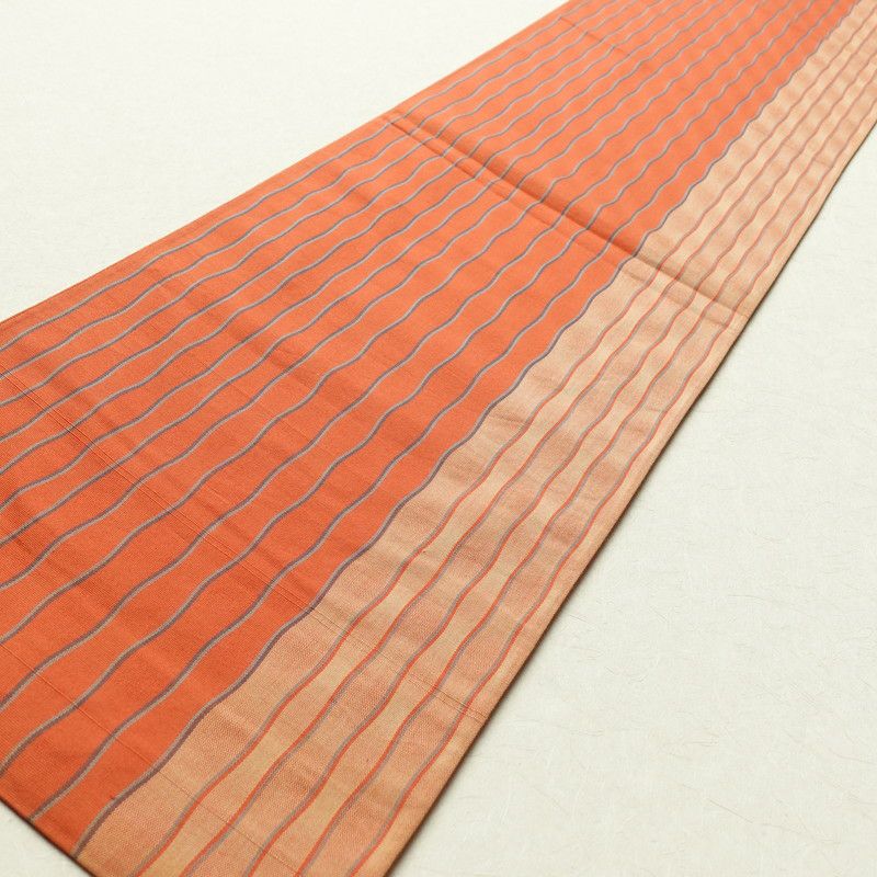 帯反物 証紙あり 一般用 混紡 縞柄・線柄 橙_画像9