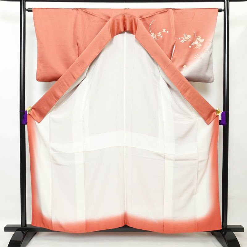 付け下げ 綸子 正絹 古典柄 袷仕立て ピンク_画像3