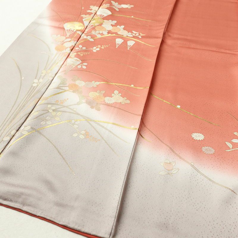 付け下げ 綸子 正絹 古典柄 袷仕立て ピンク_画像4