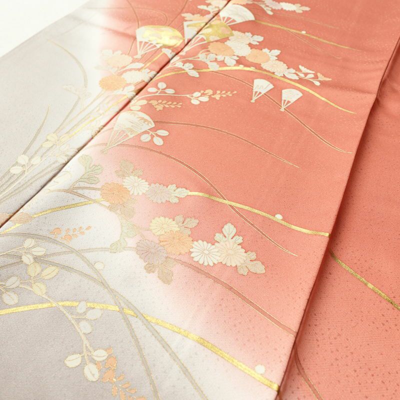 付け下げ 綸子 正絹 古典柄 袷仕立て ピンク_画像5