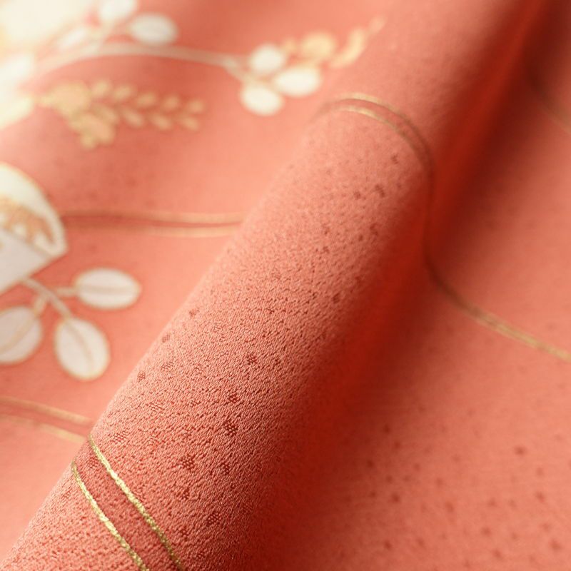 付け下げ 綸子 正絹 古典柄 袷仕立て ピンク_画像12