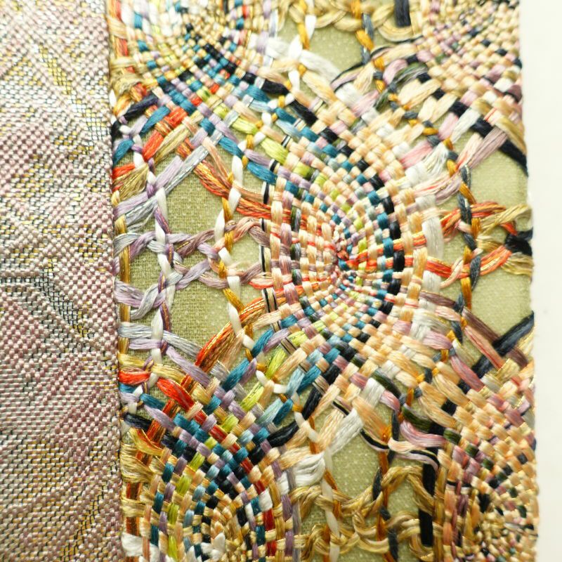 袋帯 全通柄 一般用 正絹 幾何学柄・抽象柄 緑・うぐいす色_画像7