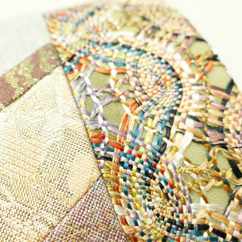 袋帯 全通柄 一般用 正絹 幾何学柄・抽象柄 緑・うぐいす色_画像8