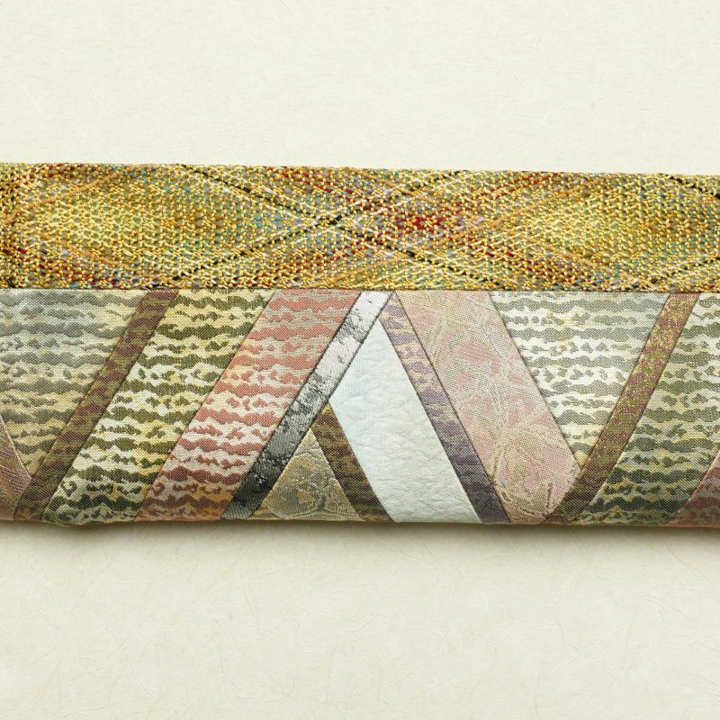 袋帯 全通柄 一般用 正絹 幾何学柄・抽象柄 緑・うぐいす色_画像24