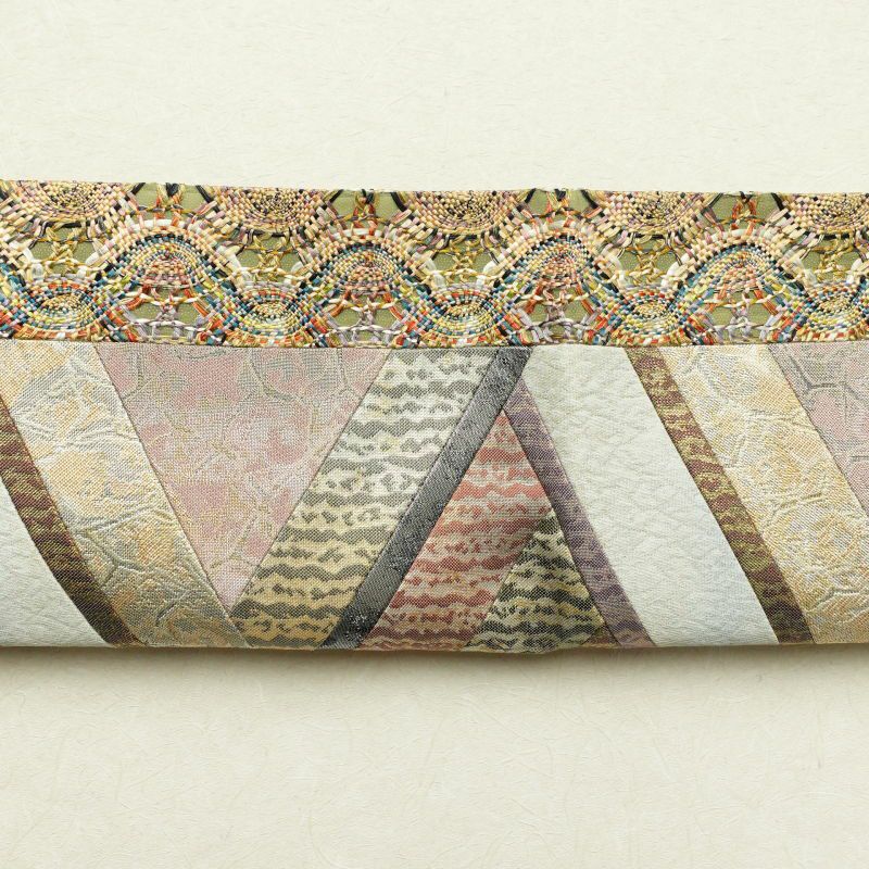 袋帯 全通柄 一般用 正絹 幾何学柄・抽象柄 緑・うぐいす色_画像26