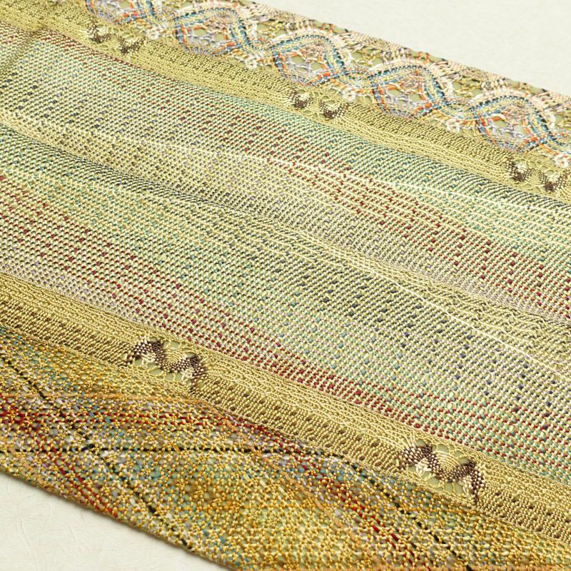 袋帯 全通柄 一般用 正絹 幾何学柄・抽象柄 緑・うぐいす色_画像30