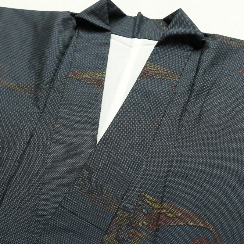 大島紬 良品 証紙あり しつけ糸付き 正絹 花柄 袷仕立て 青・紺_画像19