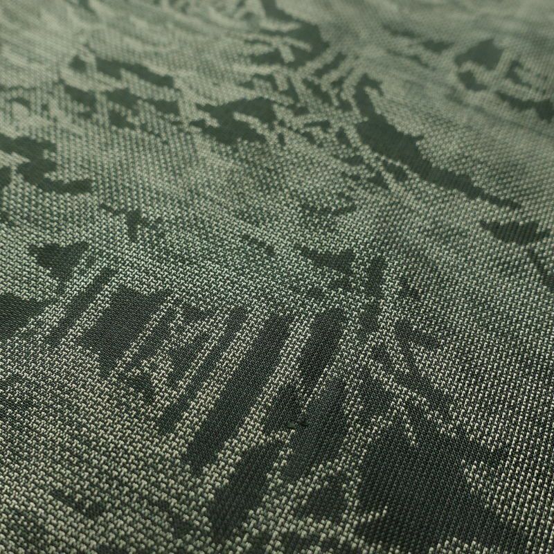 紬 正絹 木の葉・植物柄 袷仕立て 緑・うぐいす色_画像6