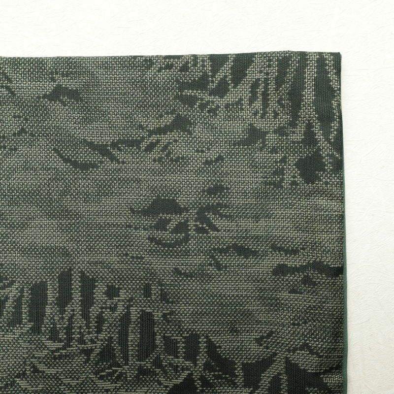 紬 正絹 木の葉・植物柄 袷仕立て 緑・うぐいす色_画像16