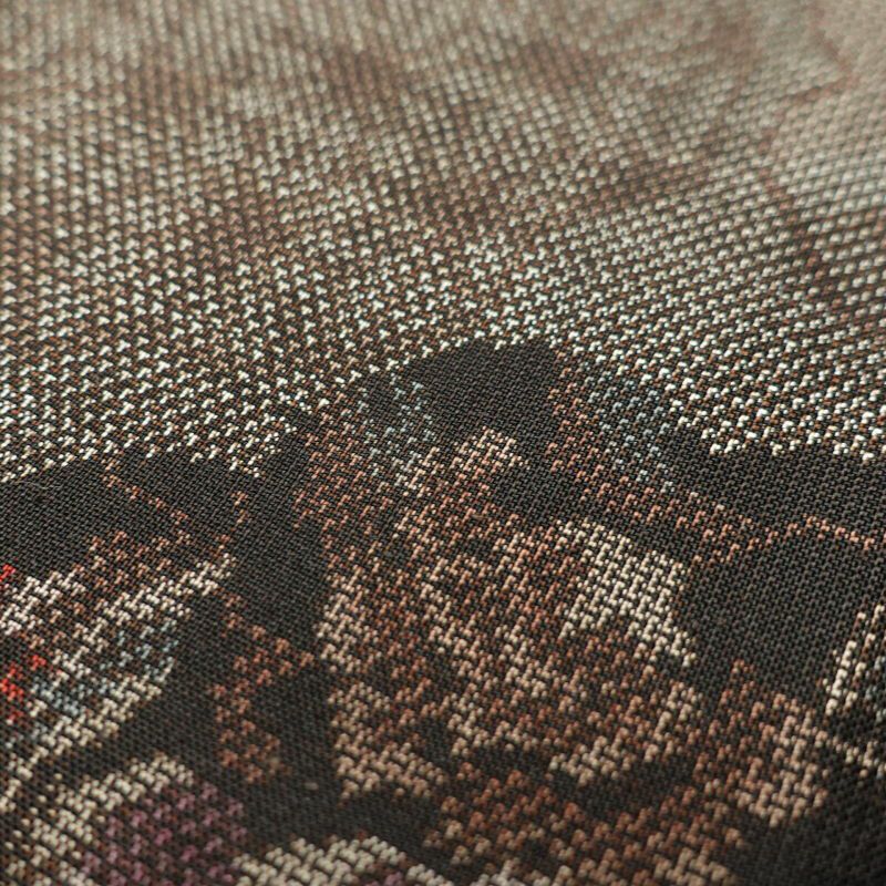 紬 美品 しつけ糸付き 正絹 幾何学柄・抽象柄 袷仕立て 茶_画像6