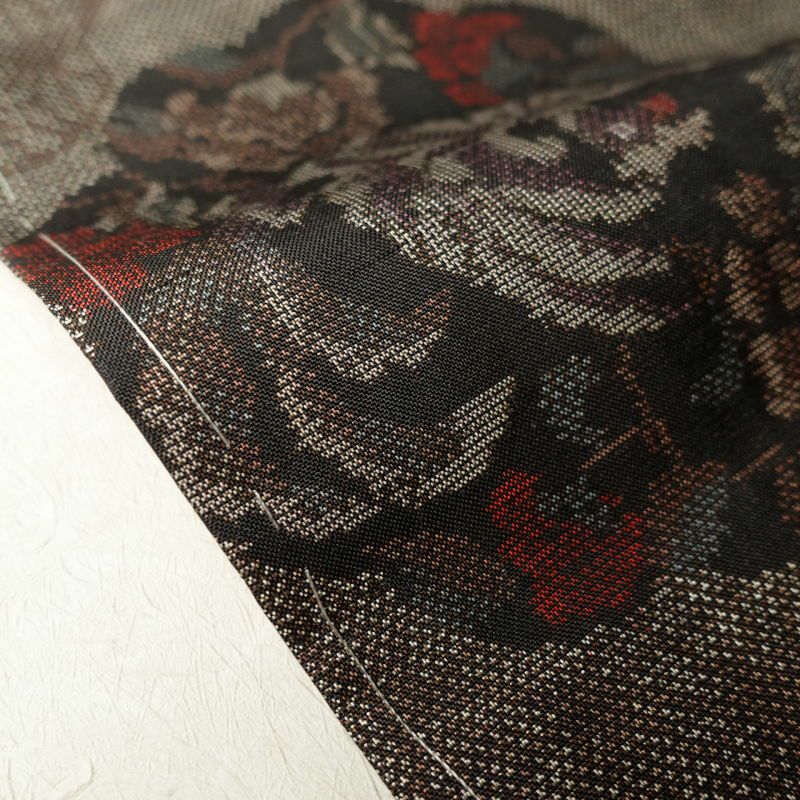 紬 美品 しつけ糸付き 正絹 幾何学柄・抽象柄 袷仕立て 茶_画像10