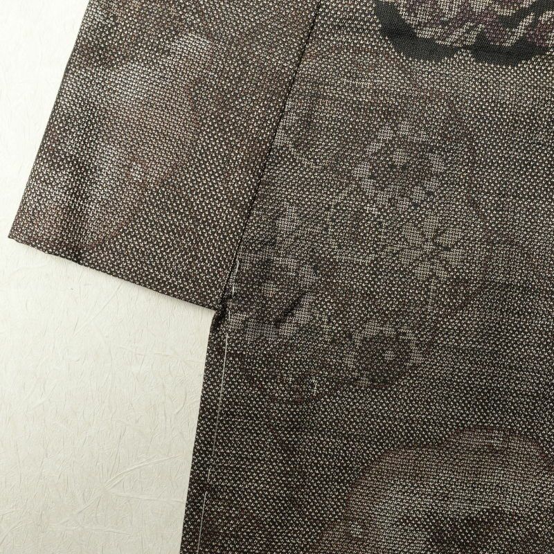 紬 美品 しつけ糸付き 正絹 幾何学柄・抽象柄 袷仕立て 茶_画像11