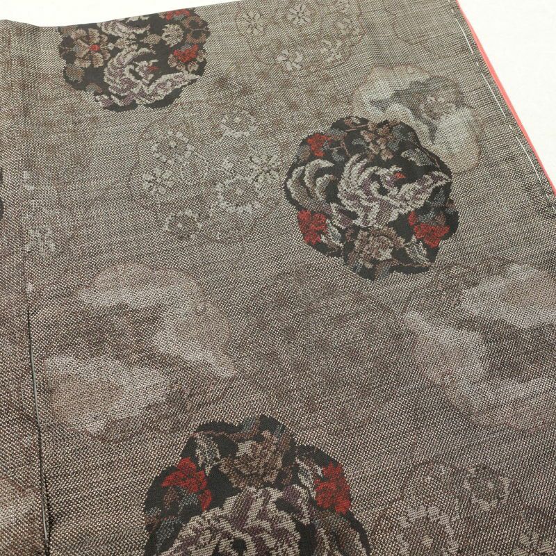 紬 美品 しつけ糸付き 正絹 幾何学柄・抽象柄 袷仕立て 茶_画像12