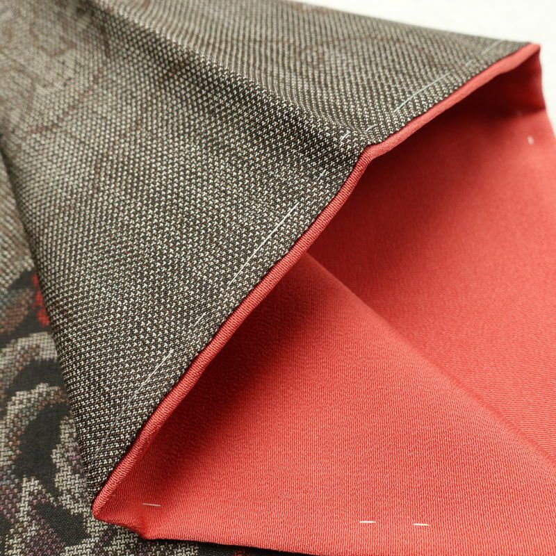 紬 美品 しつけ糸付き 正絹 幾何学柄・抽象柄 袷仕立て 茶_画像16