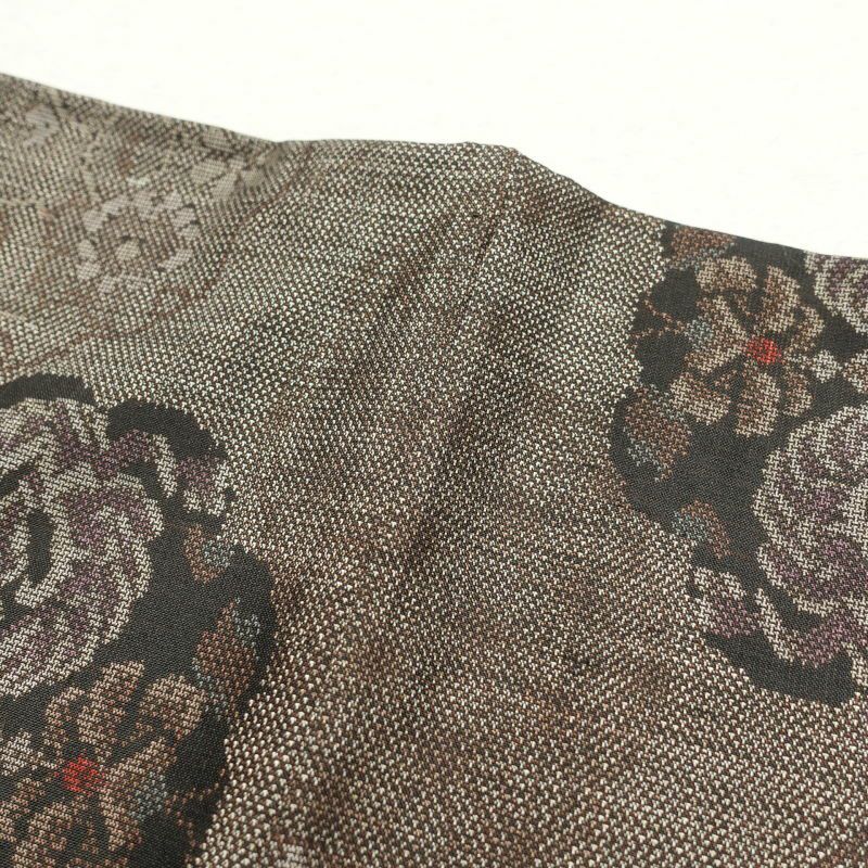 紬 美品 しつけ糸付き 正絹 幾何学柄・抽象柄 袷仕立て 茶_画像18