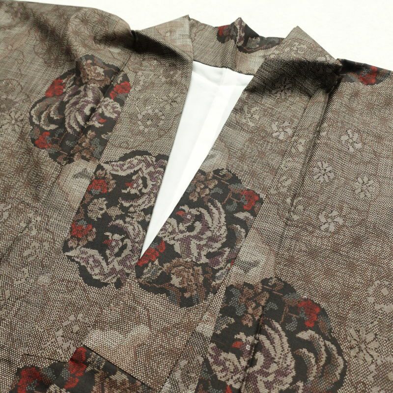 紬 美品 しつけ糸付き 正絹 幾何学柄・抽象柄 袷仕立て 茶_画像19