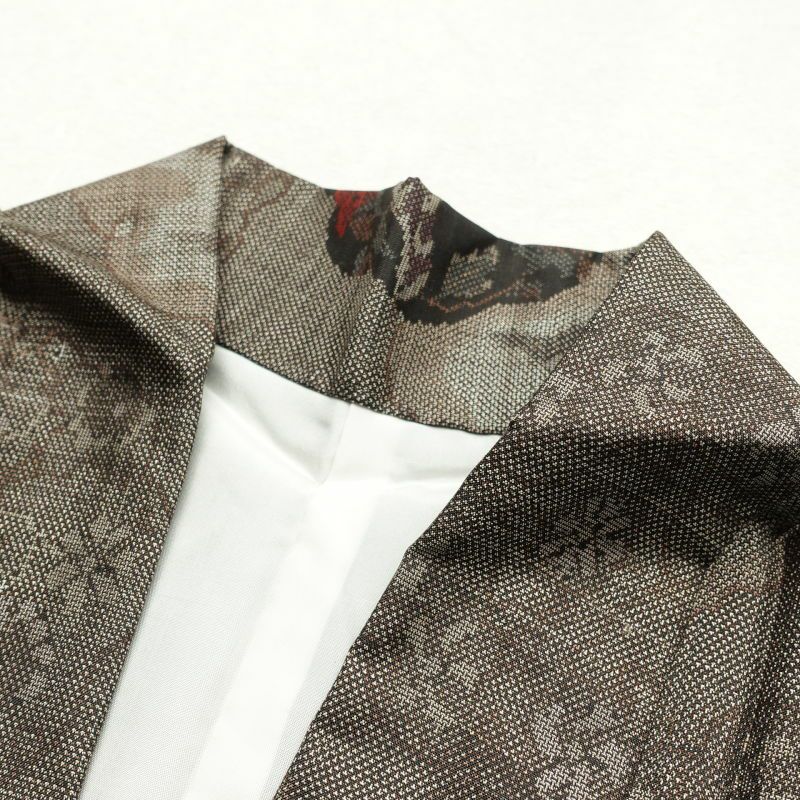 紬 美品 しつけ糸付き 正絹 幾何学柄・抽象柄 袷仕立て 茶_画像21