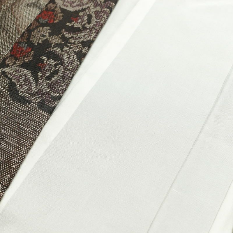 紬 美品 しつけ糸付き 正絹 幾何学柄・抽象柄 袷仕立て 茶_画像22