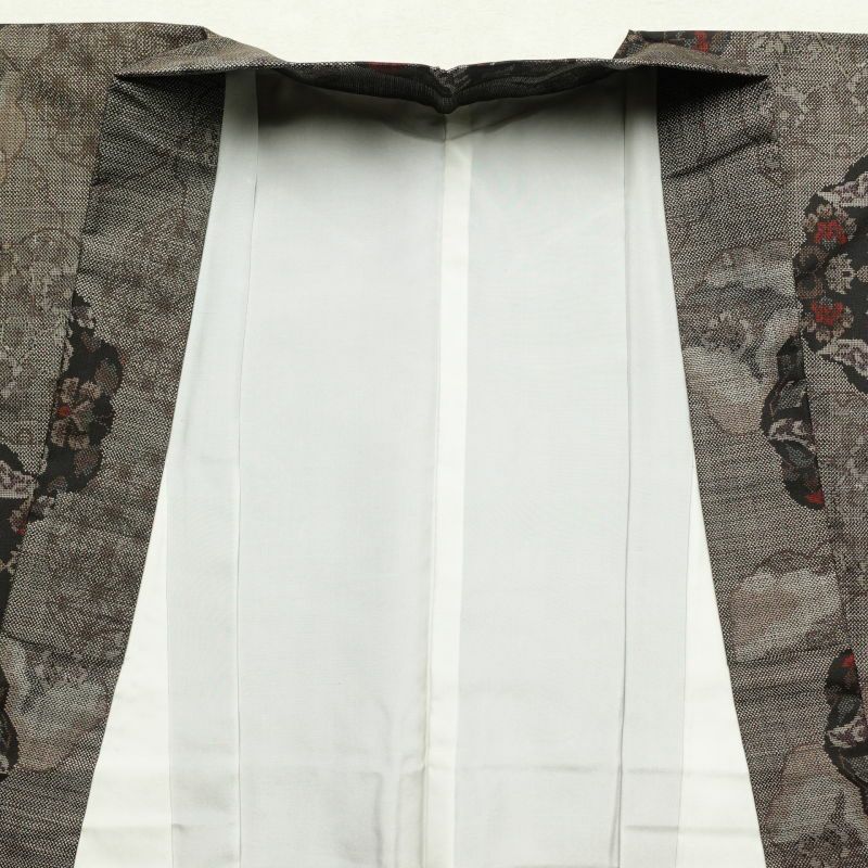 紬 美品 しつけ糸付き 正絹 幾何学柄・抽象柄 袷仕立て 茶_画像23