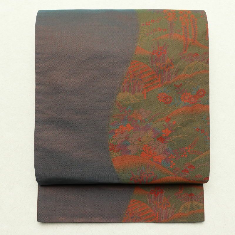 袋帯 全通柄 良品 一般用 正絹 花柄 多色使い_画像1