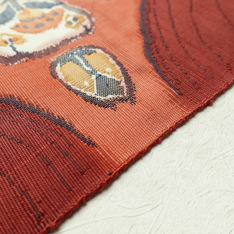 名古屋帯 太鼓柄 良品 正絹 幾何学柄・抽象柄 名古屋仕立て 小豆・エンジ_画像15