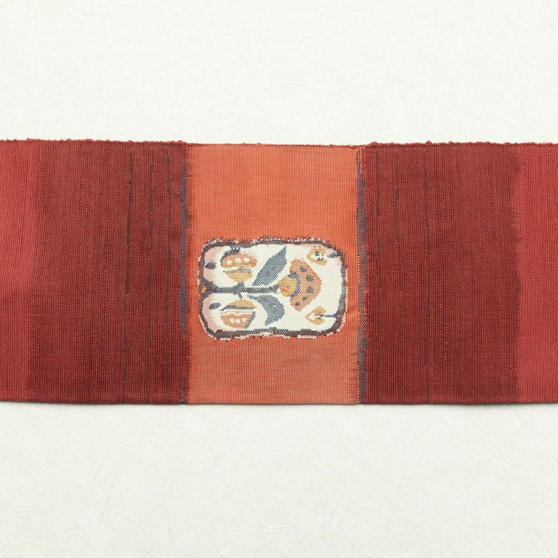 名古屋帯 太鼓柄 良品 正絹 幾何学柄・抽象柄 名古屋仕立て 小豆・エンジ_画像16