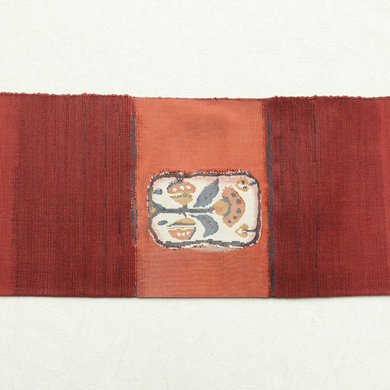 名古屋帯 太鼓柄 良品 正絹 幾何学柄・抽象柄 名古屋仕立て 小豆・エンジ_画像18