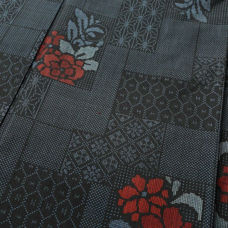 紬 美品 しつけ糸付き 正絹 花柄 袷仕立て 青・紺_画像5