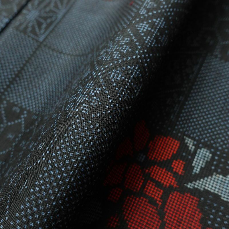 紬 美品 しつけ糸付き 正絹 花柄 袷仕立て 青・紺_画像10