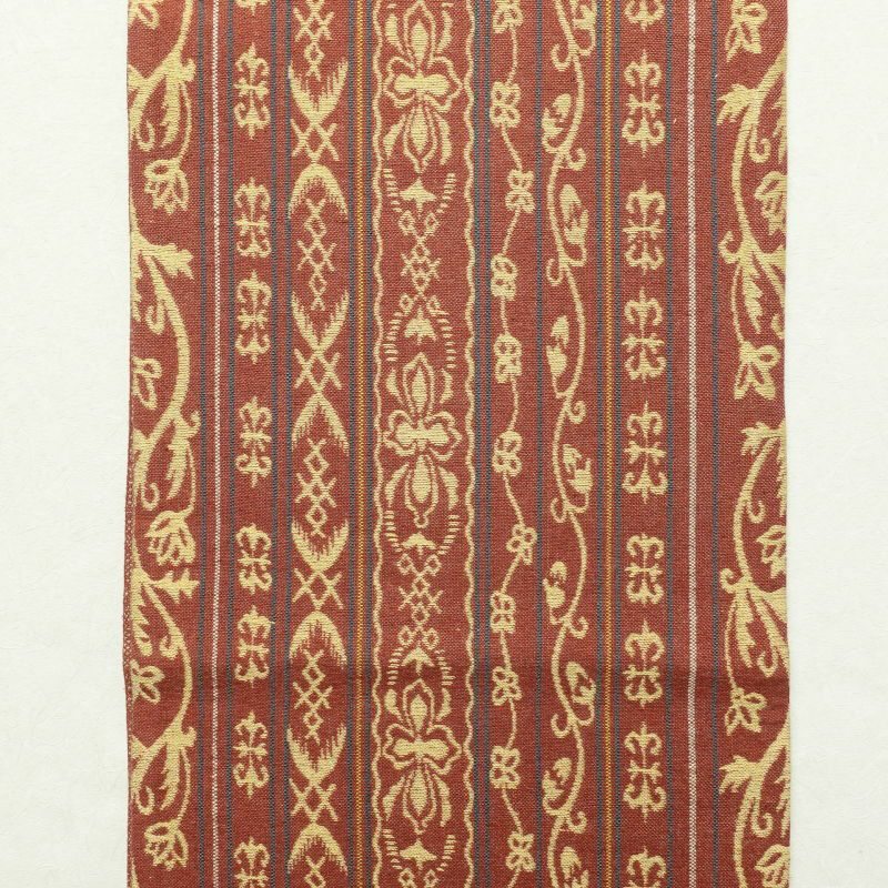 名古屋帯 六通柄 混紡 縞柄・線柄 通し仕立て 小豆・エンジ_画像9