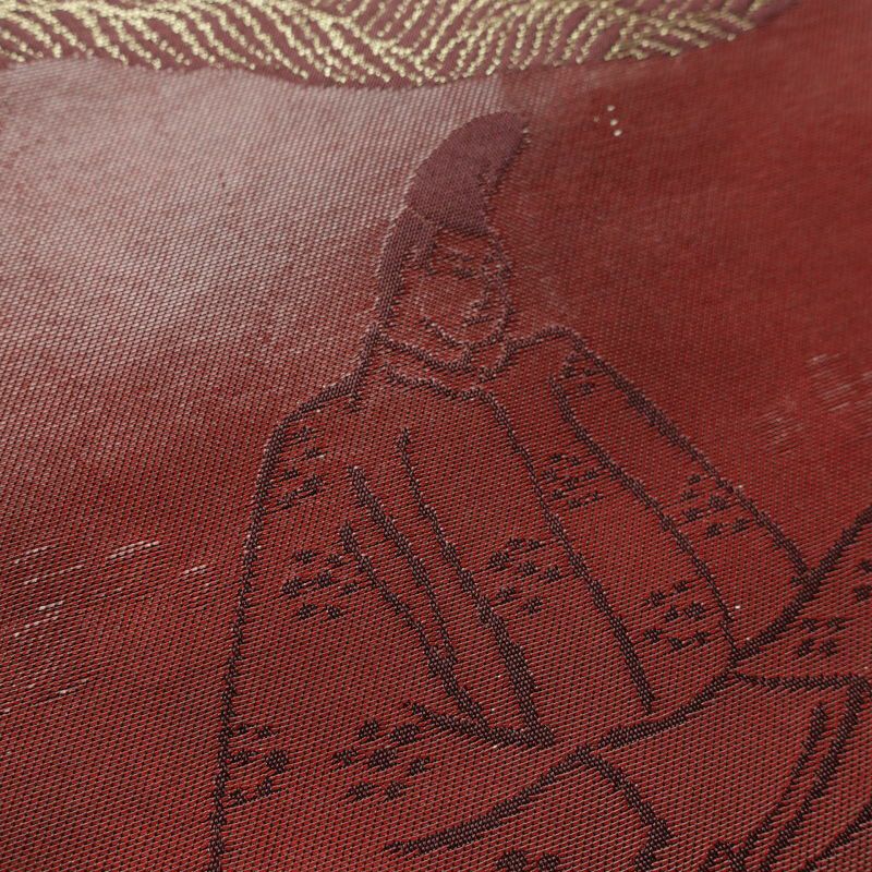 袋帯 六通柄 フォーマル用 正絹 人物・動物柄 小豆・エンジ_画像4