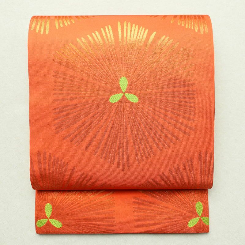 袋帯 全通柄 一般用 正絹 幾何学柄・抽象柄 橙_画像1
