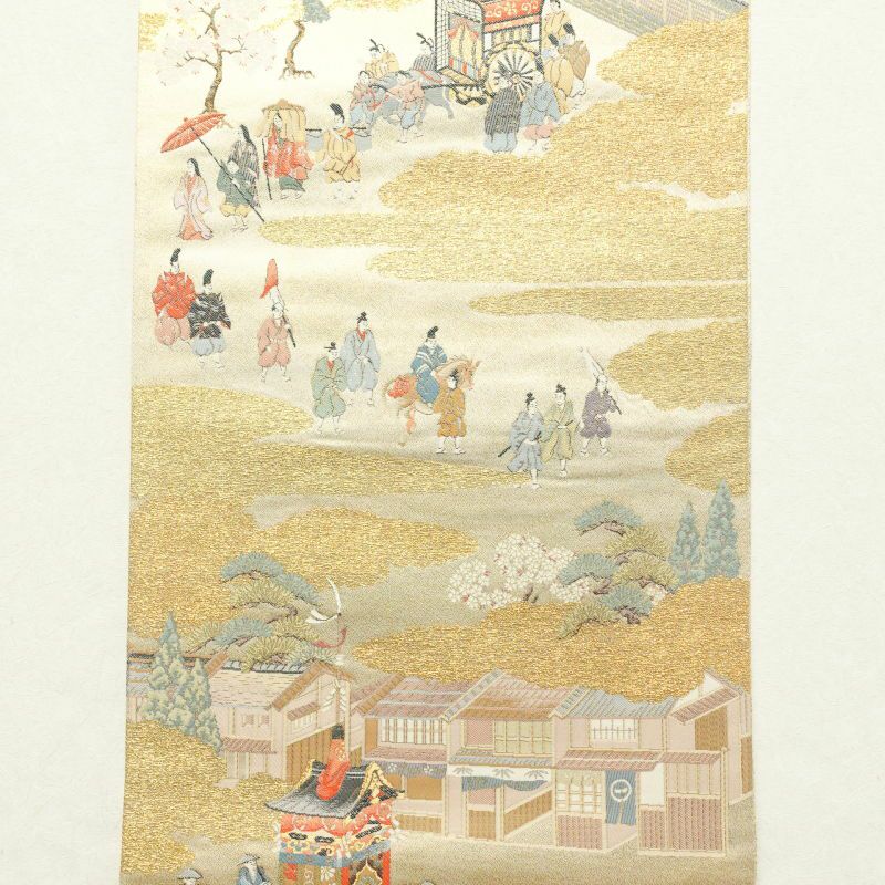 袋帯 全通柄 良品 金糸 フォーマル用 正絹 人物・動物柄 ベージュ_画像11