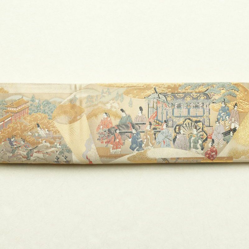袋帯 全通柄 良品 金糸 フォーマル用 正絹 人物・動物柄 ベージュ_画像21